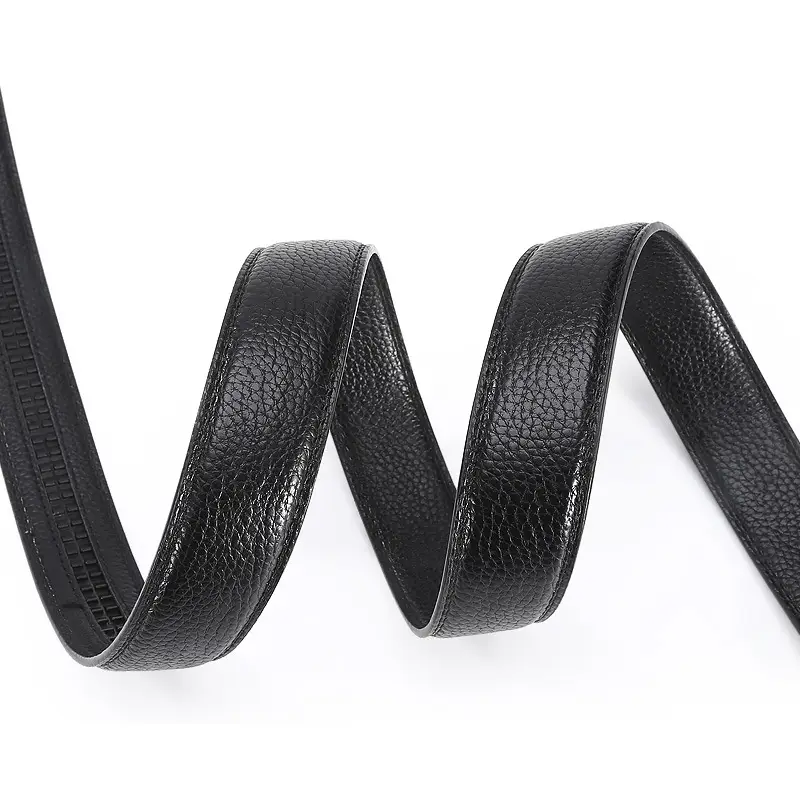 Men's Black Leather Belt with Gold Buckle - Image 6