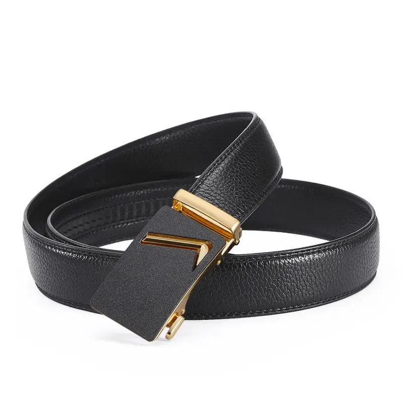 Men's Black Leather Belt with Gold Buckle - Image 7