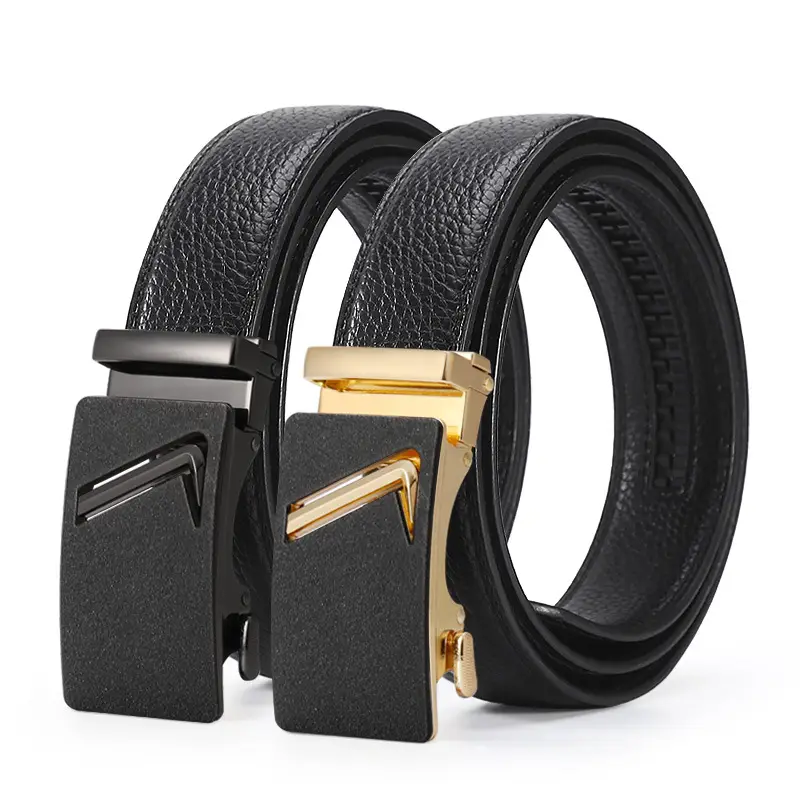 Men's Black Leather Belt with Gold Buckle - Image 8