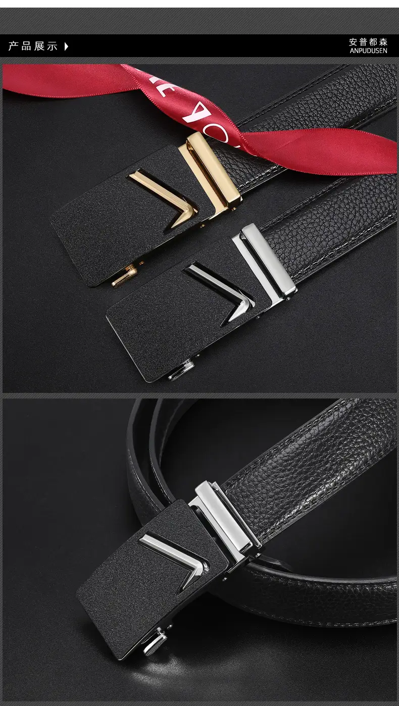 Men's Black Leather Belt with Gold Buckle β feature 5