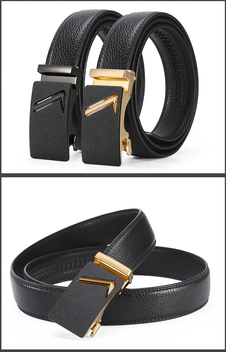 Men's Black Leather Belt with Gold Buckle β feature 6