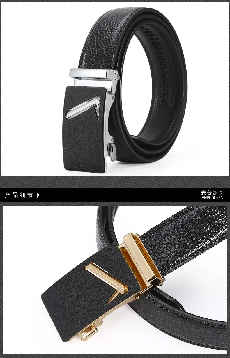 Men's Black Leather Belt with Gold Buckle β feature 7