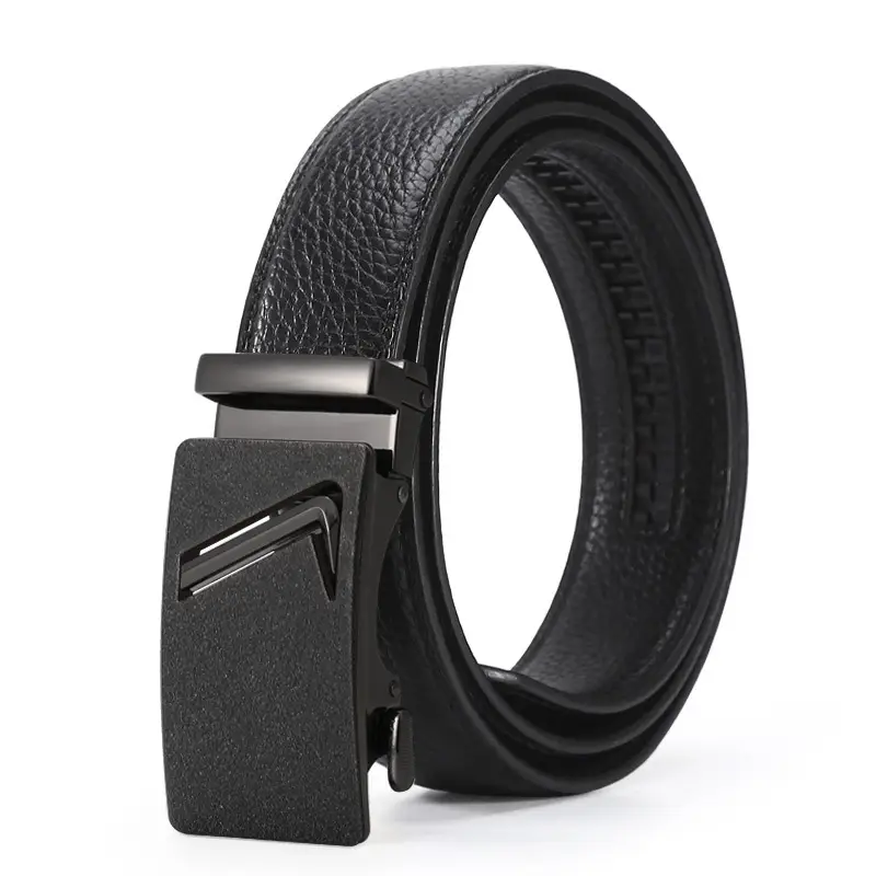 Men's Black Leather Belt with Gold Buckle - Image 2