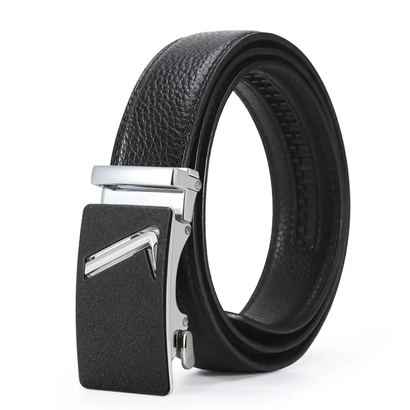 Men's Black Leather Belt with Gold Buckle - Image 3