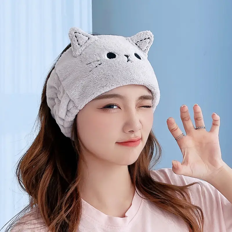 Cute Cat Ear Headband Japanese Style Makeup Elastic Coral Fleece Knitted Face Washing Headband - Image 5