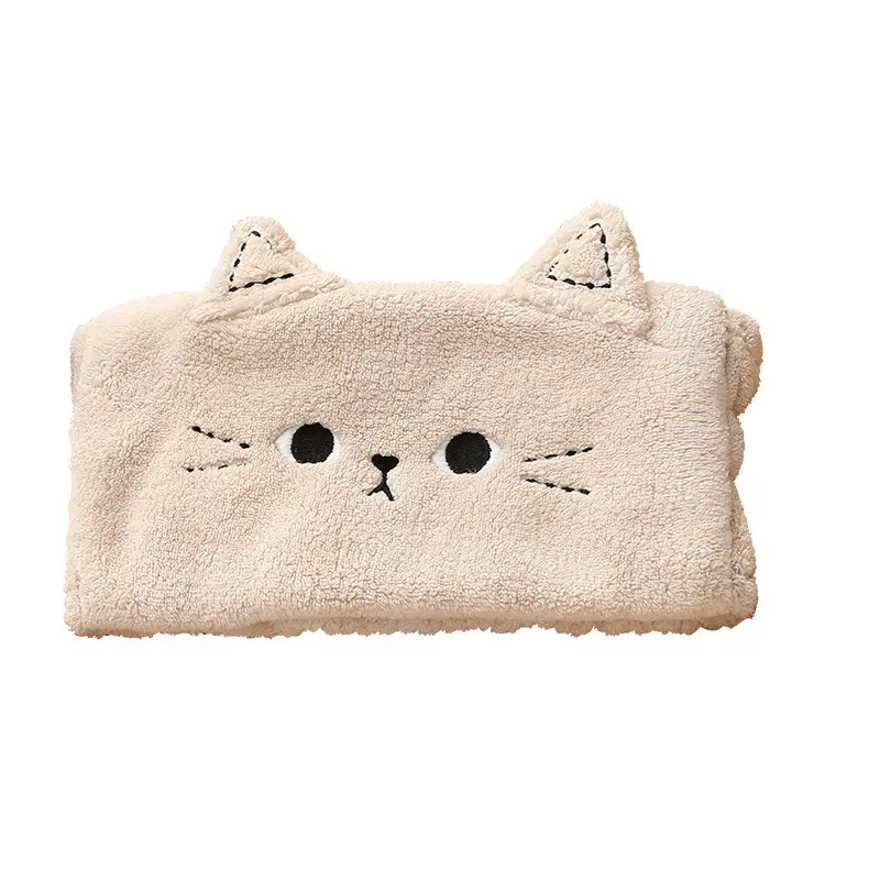 Cute Cat Ear Headband Japanese Style Makeup Elastic Coral Fleece Knitted Face Washing Headband - Image 8