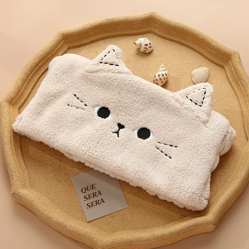 Cute Cat Ear Headband Japanese Style Makeup Elastic Coral Fleece Knitted Face Washing Headband - Image 2