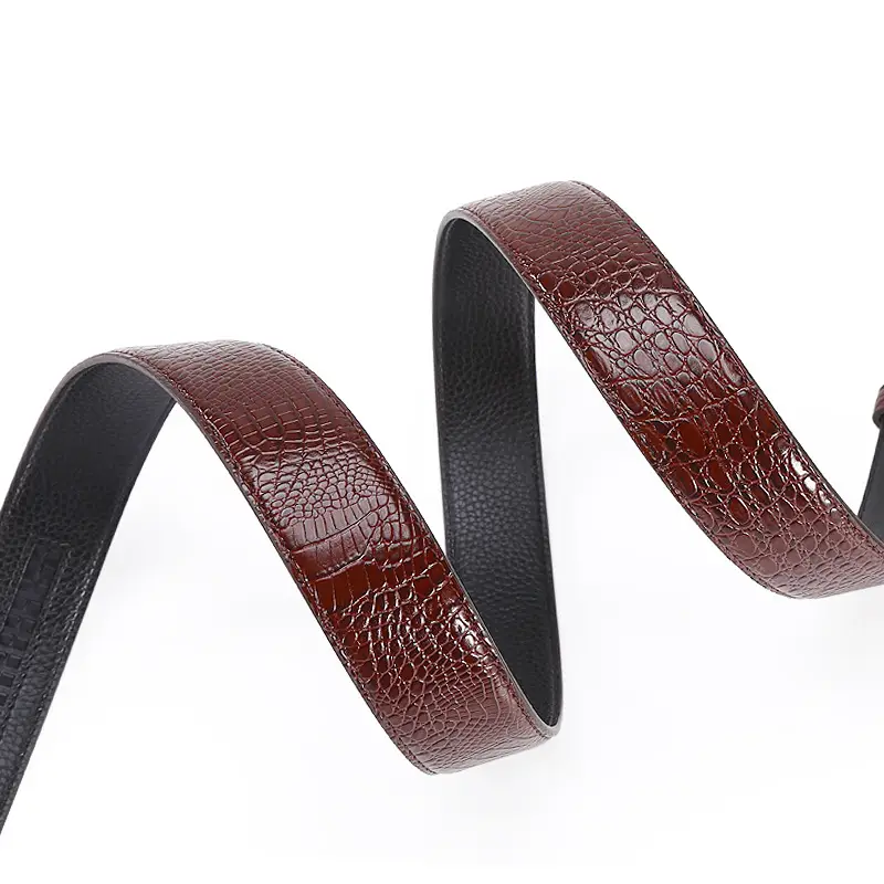 Men's Croc Leather Belt with Gold Buckle Black Brown - Image 7