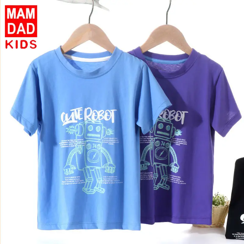 Children's Blue & Purple Robot Print T-Shirts Cotton Summer Wear - Image 4