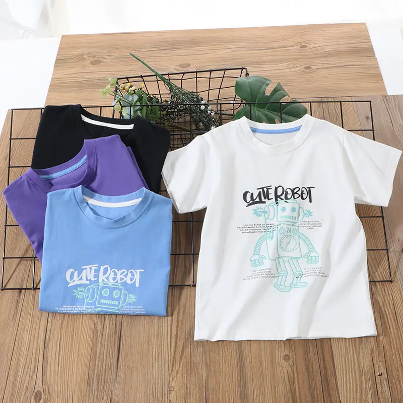 Children's Blue & Purple Robot Print T-Shirts Cotton Summer Wear - Image 5