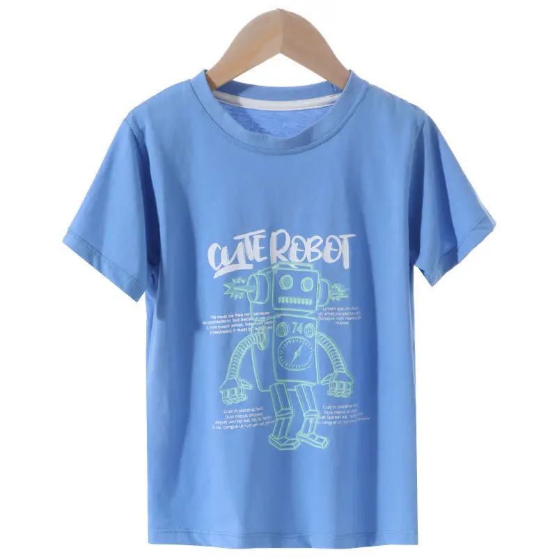 Children's Blue & Purple Robot Print T-Shirts Cotton Summer Wear - Image 8