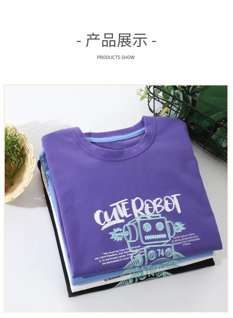 Children's Blue & Purple Robot Print T-Shirts Cotton Summer Wear — feature 15