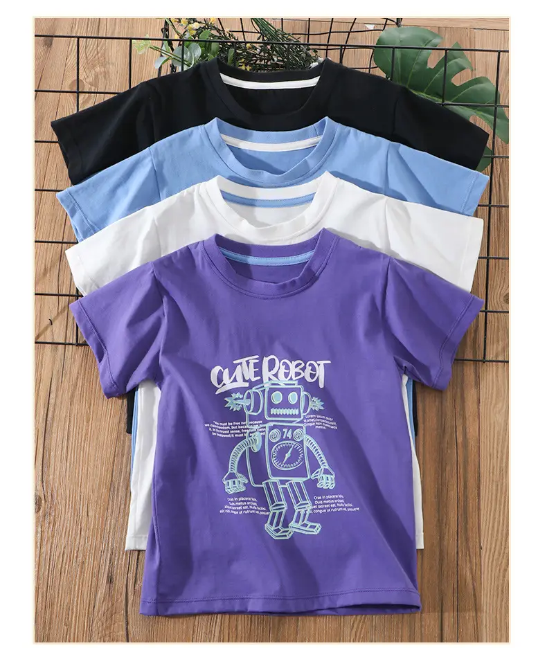 Children's Blue & Purple Robot Print T-Shirts Cotton Summer Wear — feature 17