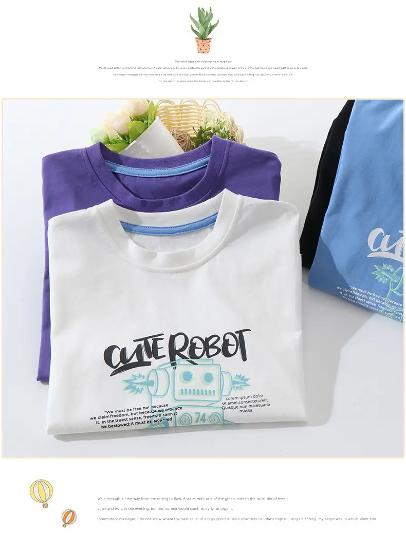 Children's Blue & Purple Robot Print T-Shirts Cotton Summer Wear — feature 18
