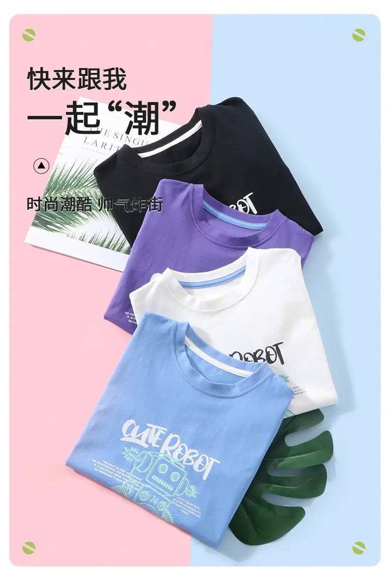 Children's Blue & Purple Robot Print T-Shirts Cotton Summer Wear — feature 5