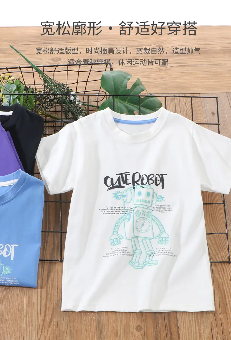 Children's Blue & Purple Robot Print T-Shirts Cotton Summer Wear — feature 6
