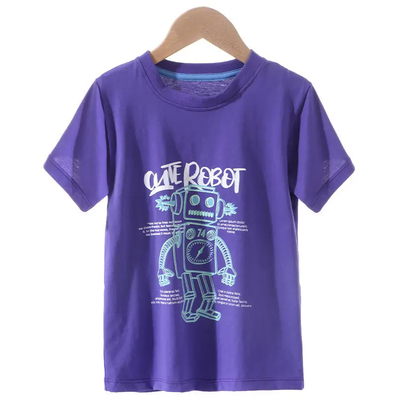 Children's Blue & Purple Robot Print T-Shirts Cotton Summer Wear - Image 2