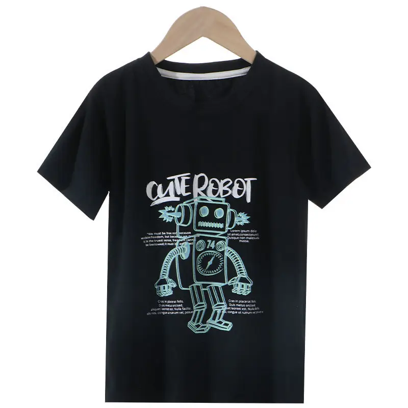 Children's Blue & Purple Robot Print T-Shirts Cotton Summer Wear - Image 3