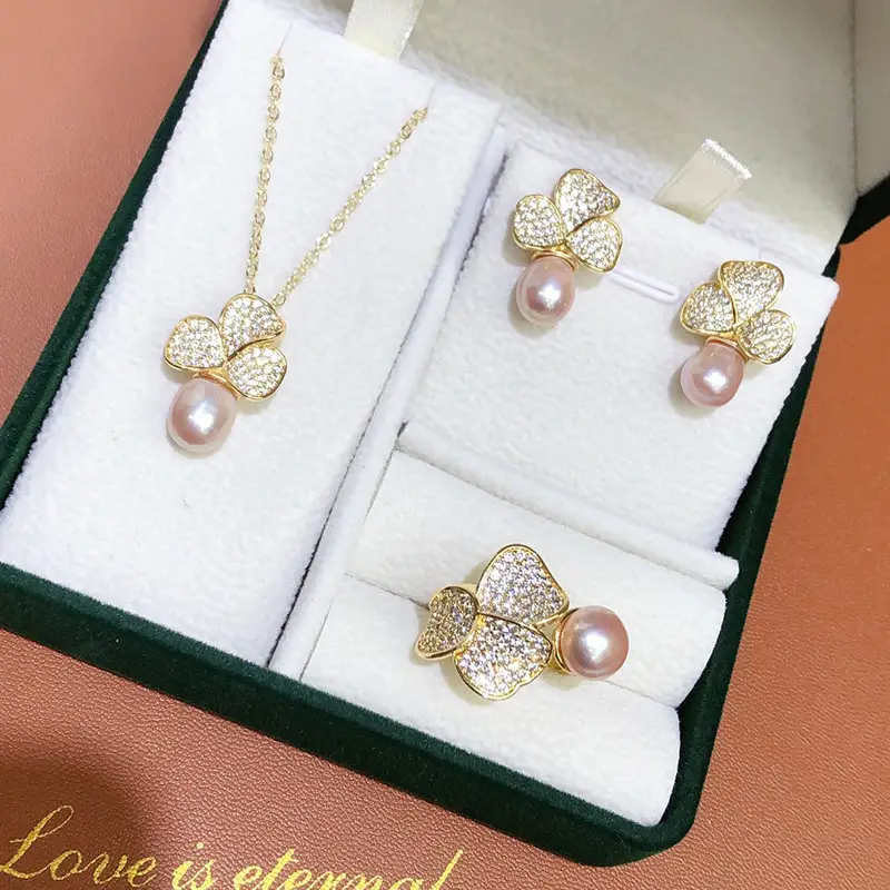 Wholesale Women's Pearl Necklace Set with Earrings & Ring