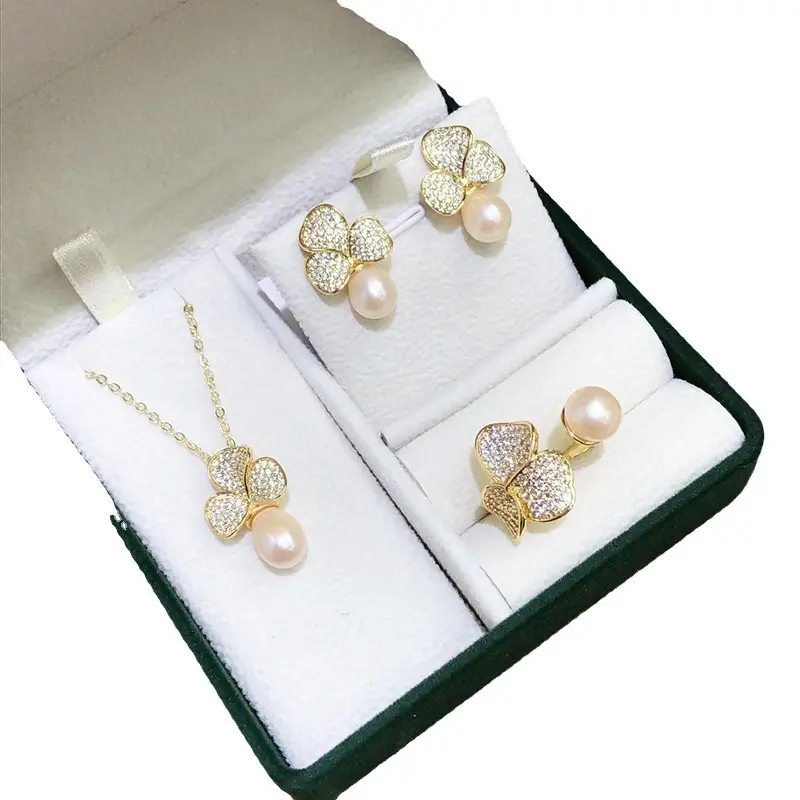 Wholesale Women's Pearl Necklace Set with Earrings & Ring