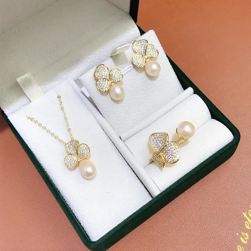 Wholesale Women's Pearl Necklace Set with Earrings & Ring