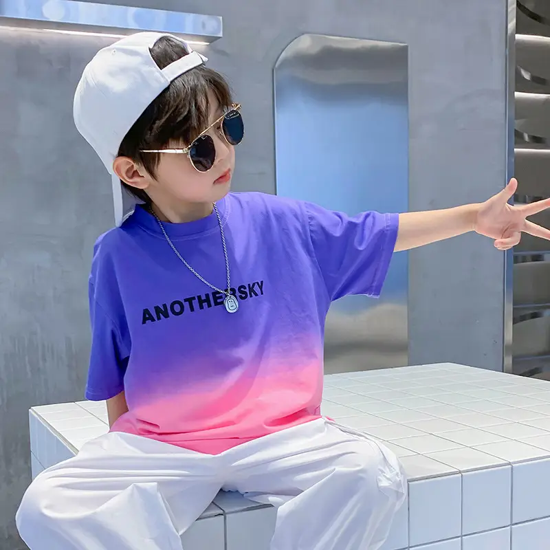 Kids Cotton T-Shirt Purple White Medium Large