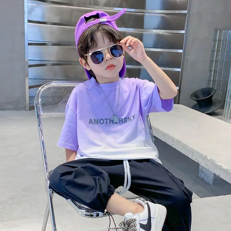 Kids Cotton T-Shirt Purple White Medium Large