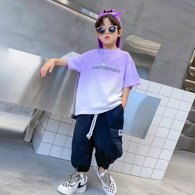 Kids Cotton T-Shirt Purple White Medium Large