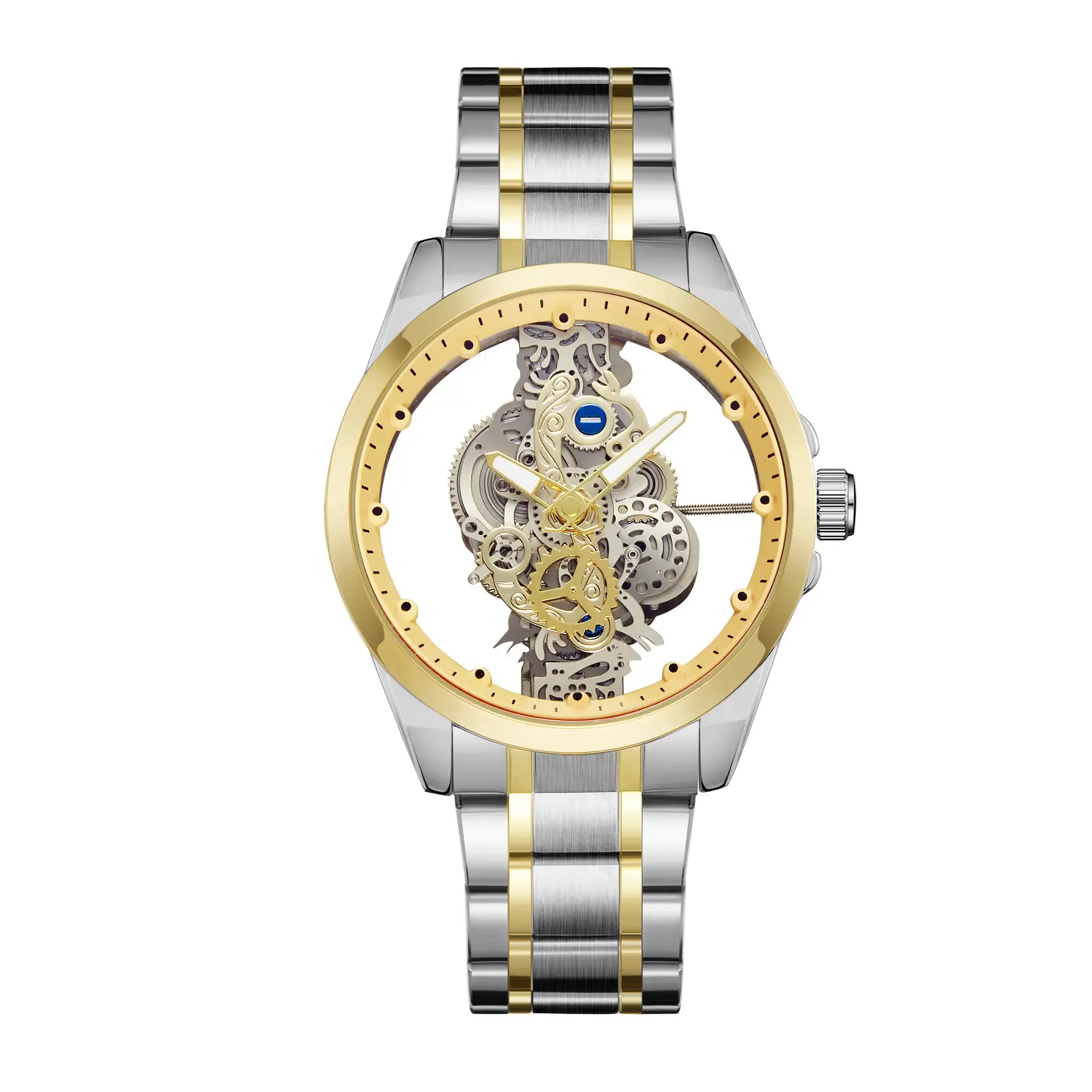 Men's Gold Mechanical Watch with Skeleton Design - Image 10