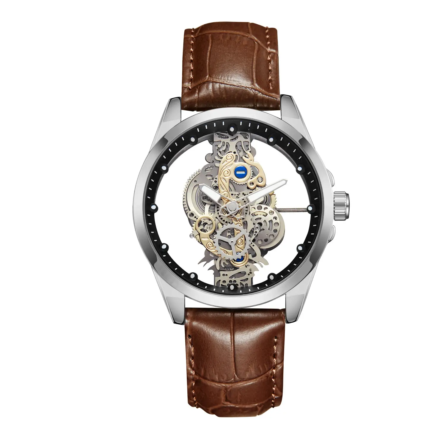 Men's Gold Mechanical Watch with Skeleton Design - Image 6
