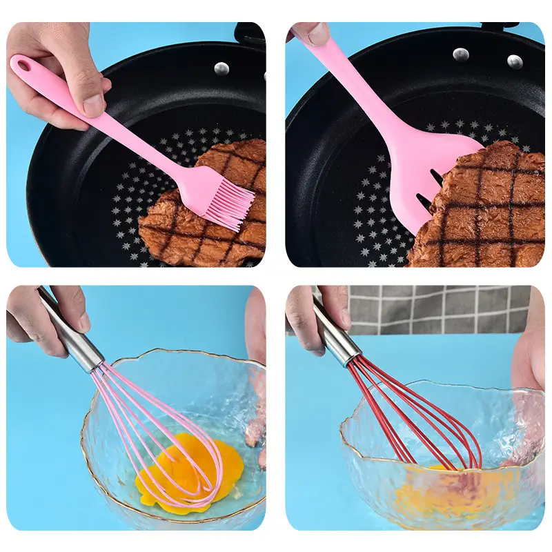 Silicone baking tools five-piece kitchenware high temperature resistant silicone scraper brush spatula stir-fry spoon egg beater suit