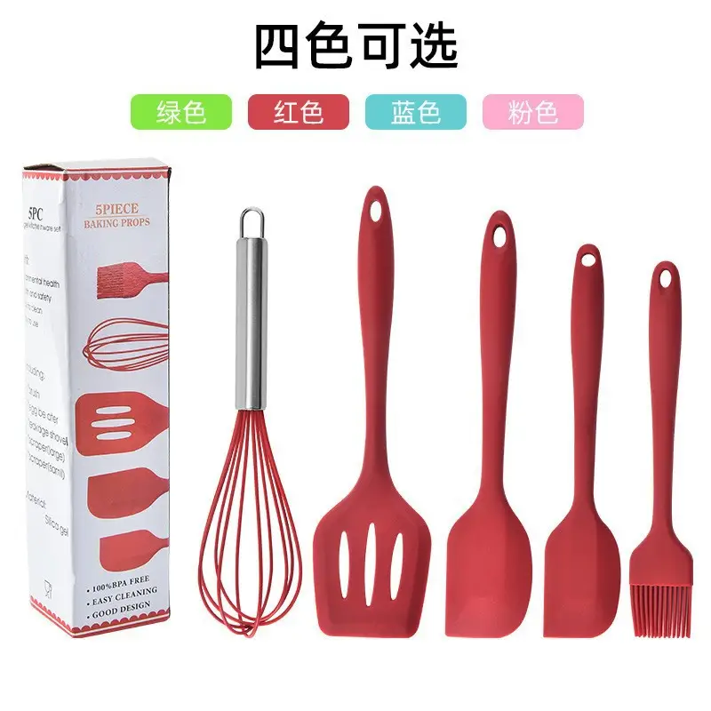Silicone baking tools five-piece kitchenware high temperature resistant silicone scraper brush spatula stir-fry spoon egg beater suit