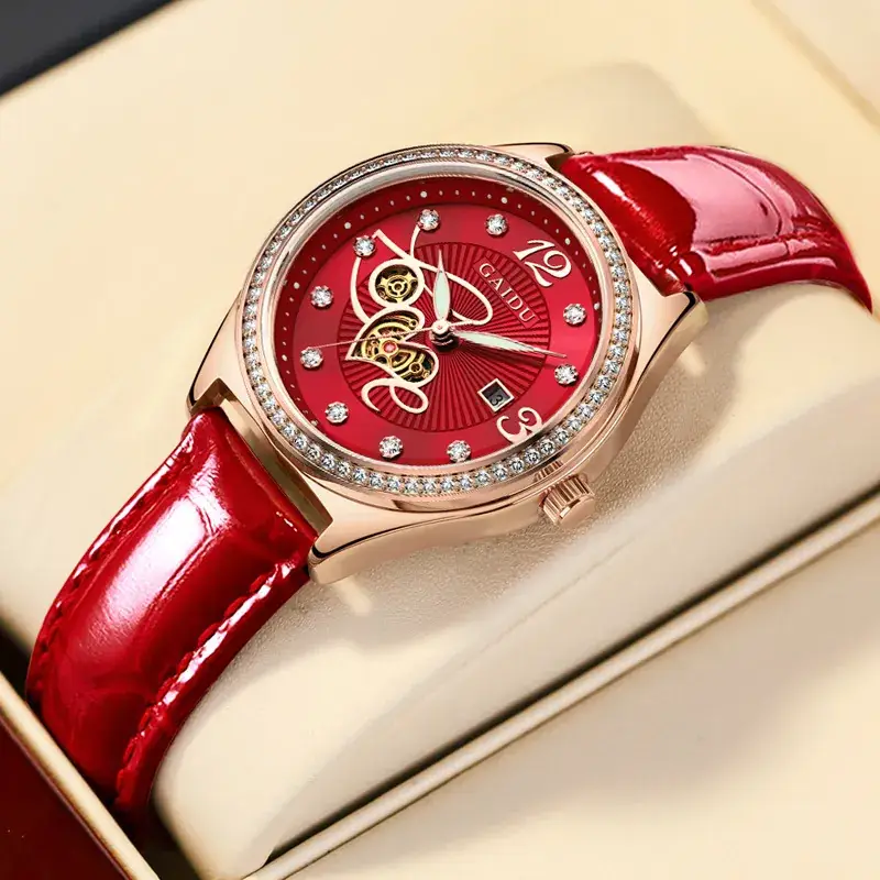 Women's Heart-Shaped Quartz Watch with Genuine Leather Strap - Image 3