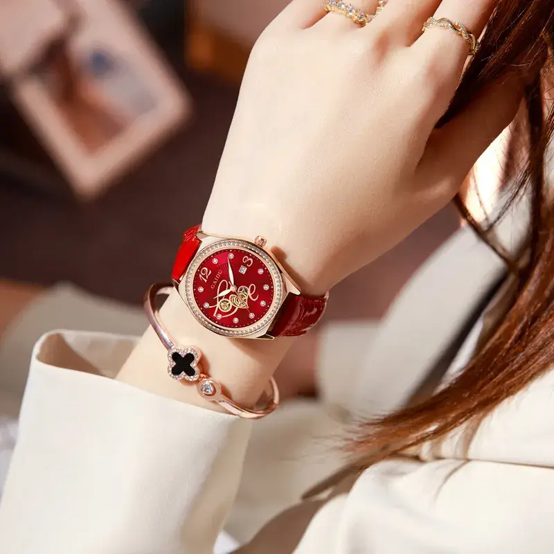 Women's Heart-Shaped Quartz Watch with Genuine Leather Strap - Image 4