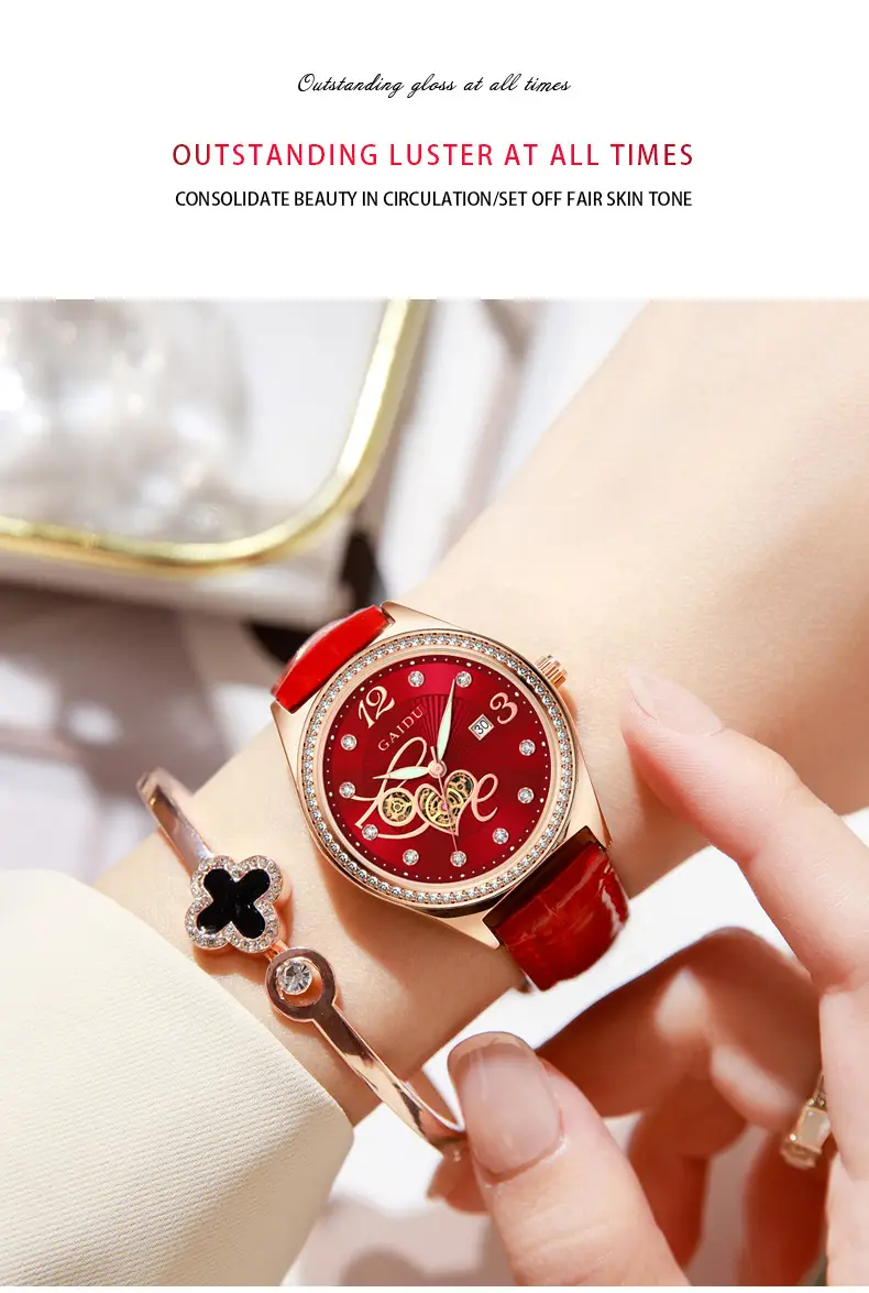 Women's Heart-Shaped Quartz Watch with Genuine Leather Strap — feature 16
