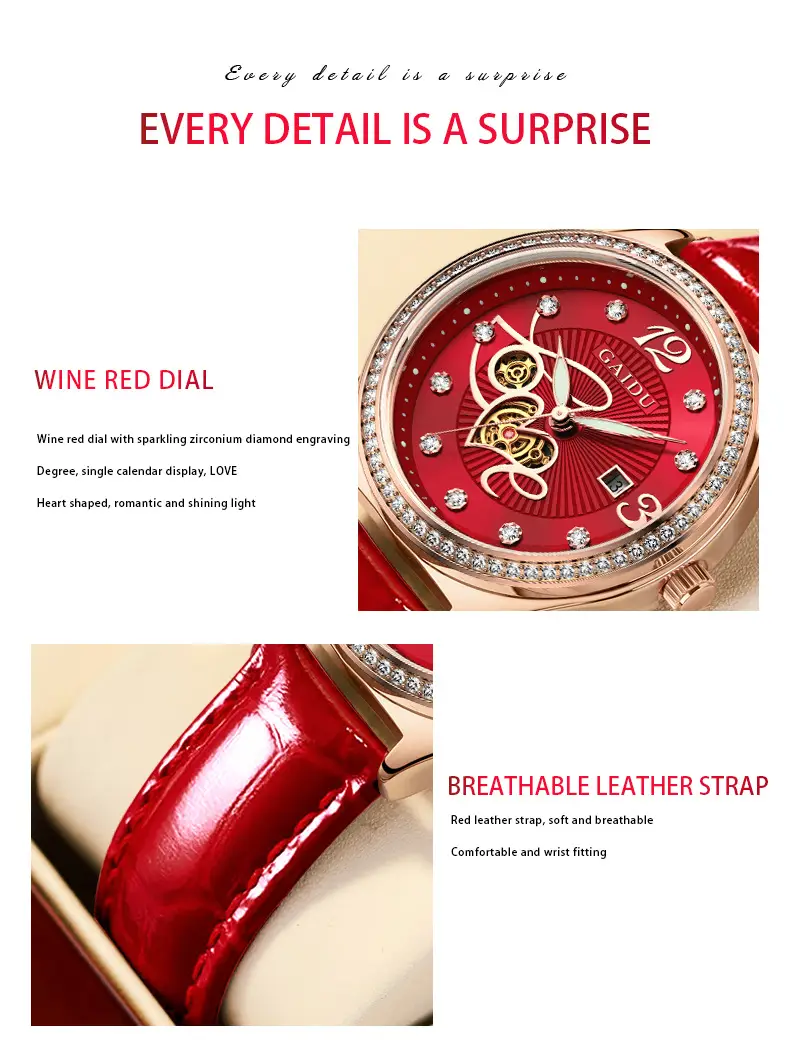 Women's Heart-Shaped Quartz Watch with Genuine Leather Strap — feature 19