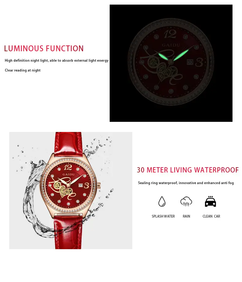 Women's Heart-Shaped Quartz Watch with Genuine Leather Strap — feature 20