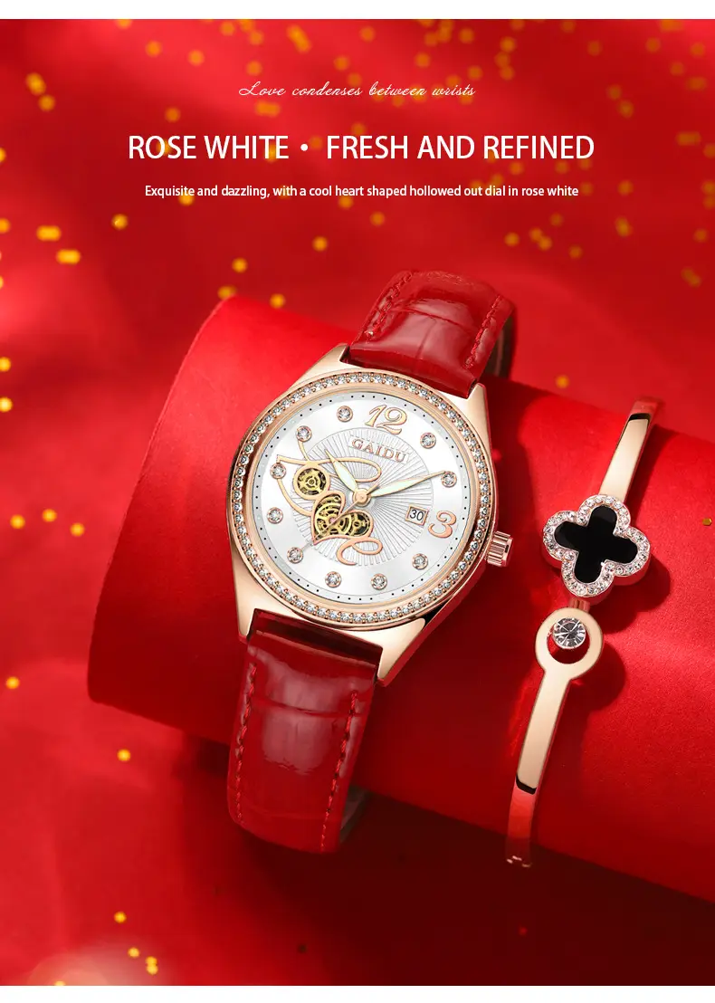 Women's Heart-Shaped Quartz Watch with Genuine Leather Strap — feature 23
