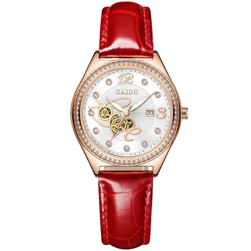 Women's Heart-Shaped Quartz Watch with Genuine Leather Strap - Image 2