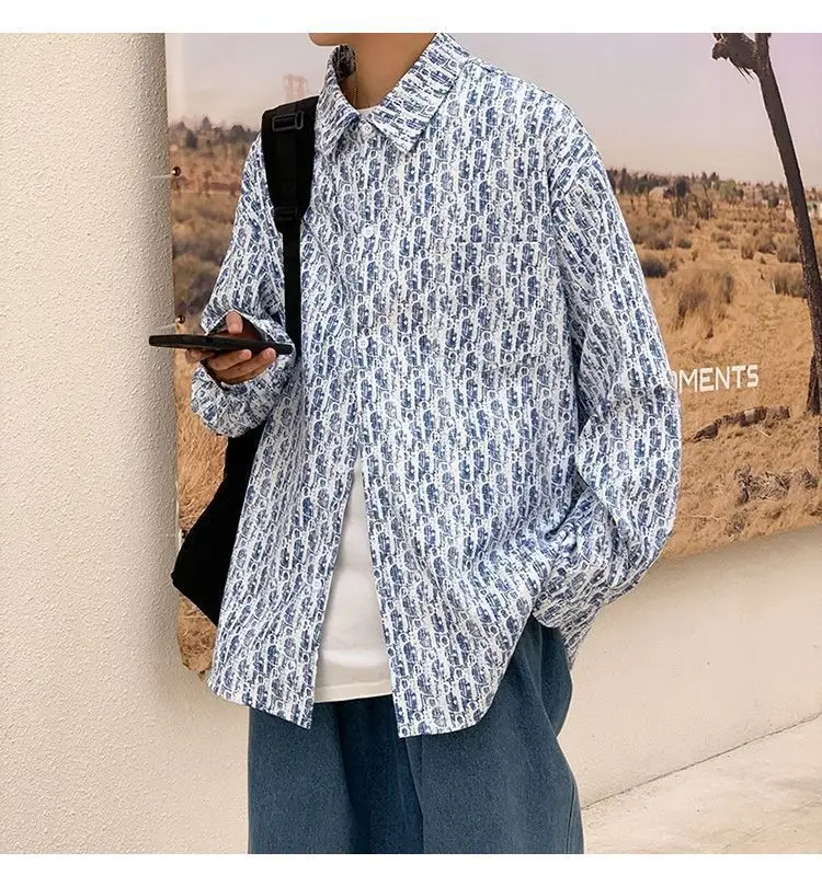 Men's Full Body Printed Long Sleeve Shirt White Gray — feature 10