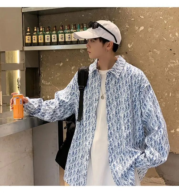 Men's Full Body Printed Long Sleeve Shirt White Gray — feature 2