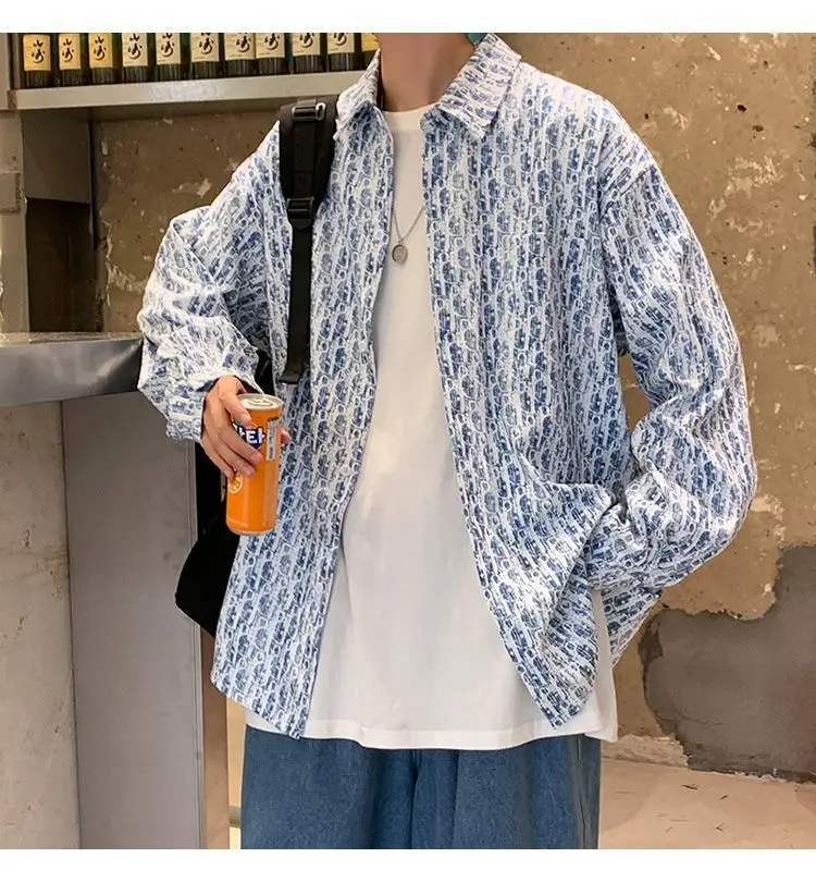 Men's Full Body Printed Long Sleeve Shirt White Gray — feature 5