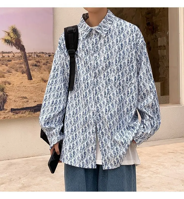 Men's Full Body Printed Long Sleeve Shirt White Gray — feature 6