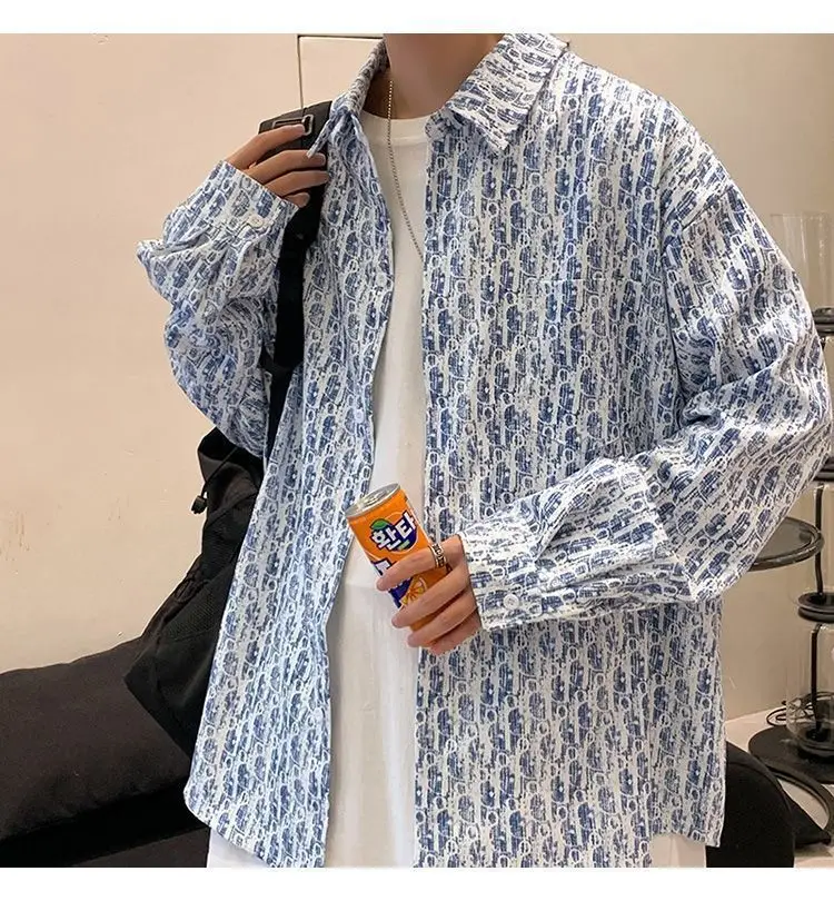 Men's Full Body Printed Long Sleeve Shirt White Gray — feature 7