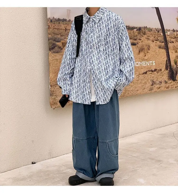 Men's Full Body Printed Long Sleeve Shirt White Gray — feature 8