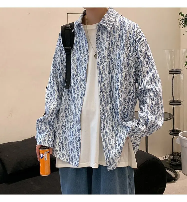 Men's Full Body Printed Long Sleeve Shirt White Gray — feature 9