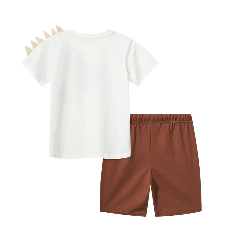 Boys Cartoon T-Shirt Shorts Set Brown White - Image 3