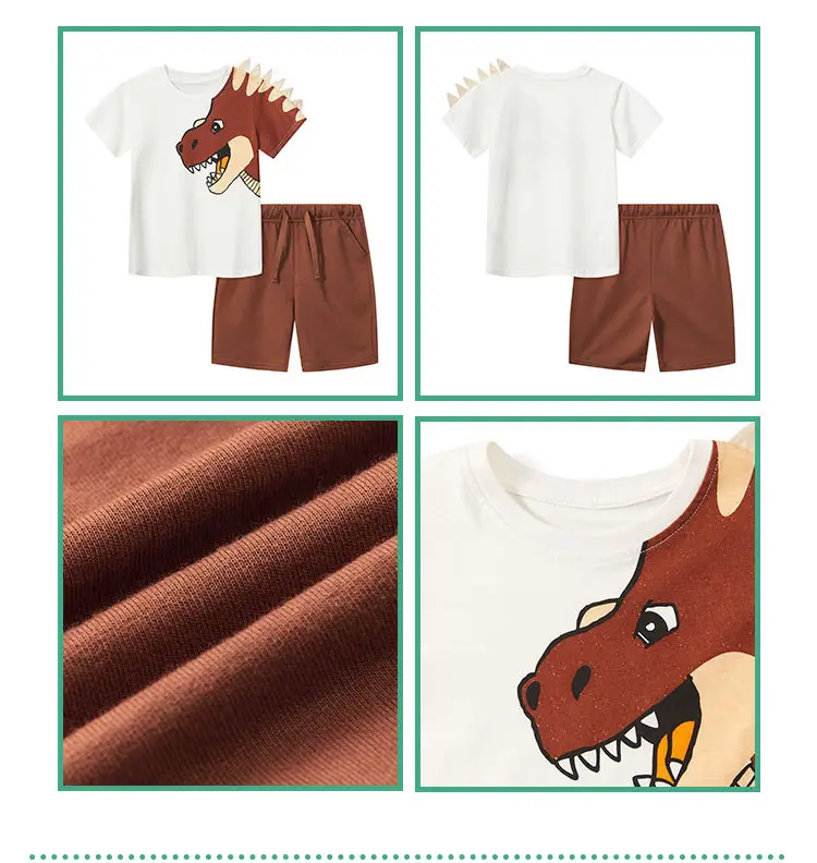 Boys Cartoon T-Shirt Shorts Set Brown White — feature 38