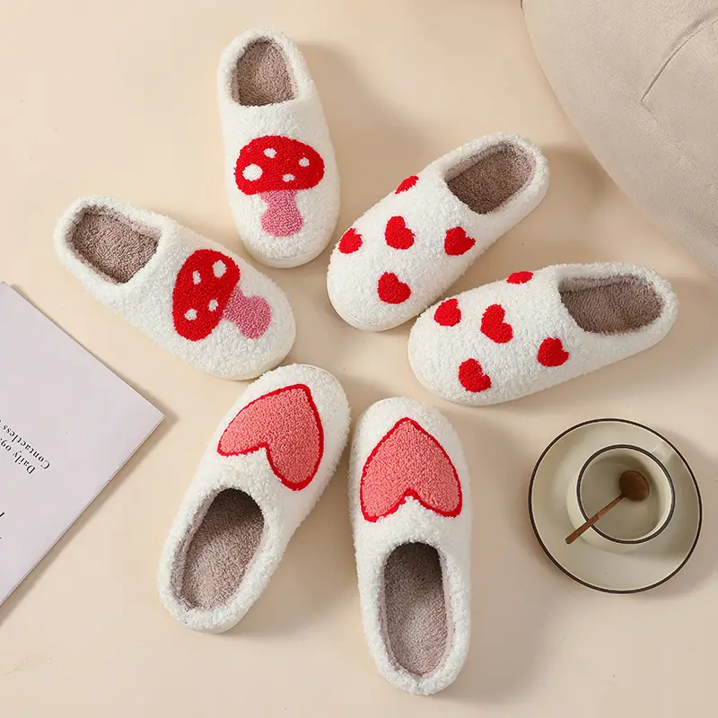 2023 new autumn and winter men and women lovers love cotton slippers home indoor cute cartoon smiley non-slip slippers