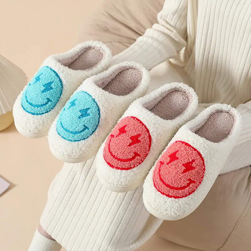 2023 new autumn and winter men and women lovers love cotton slippers home indoor cute cartoon smiley non-slip slippers
